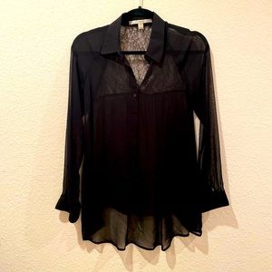 LC Sheer Black Button up with lace detail.